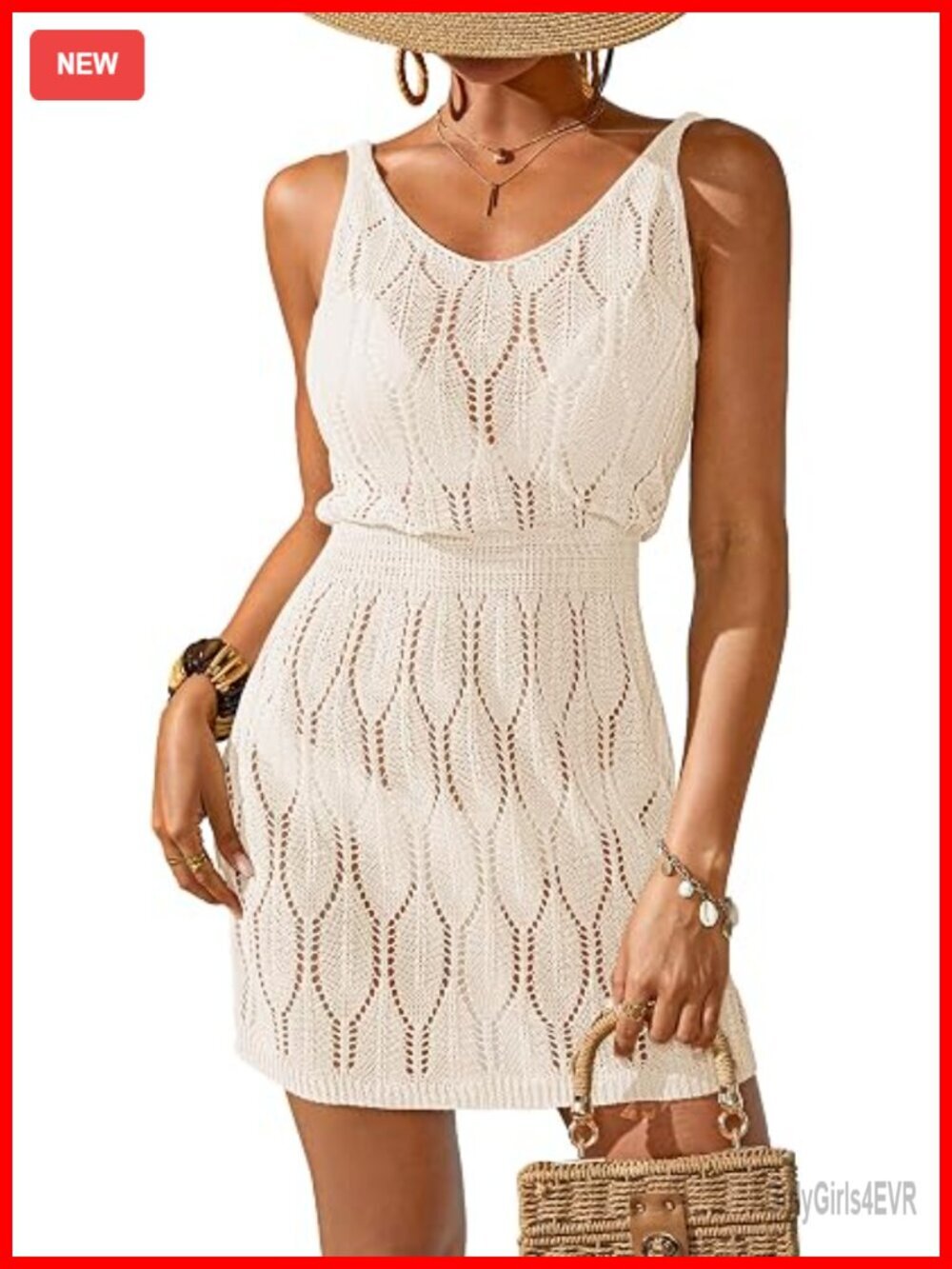 Crochet Knit V-Neck Swimwear Cover Up Dress